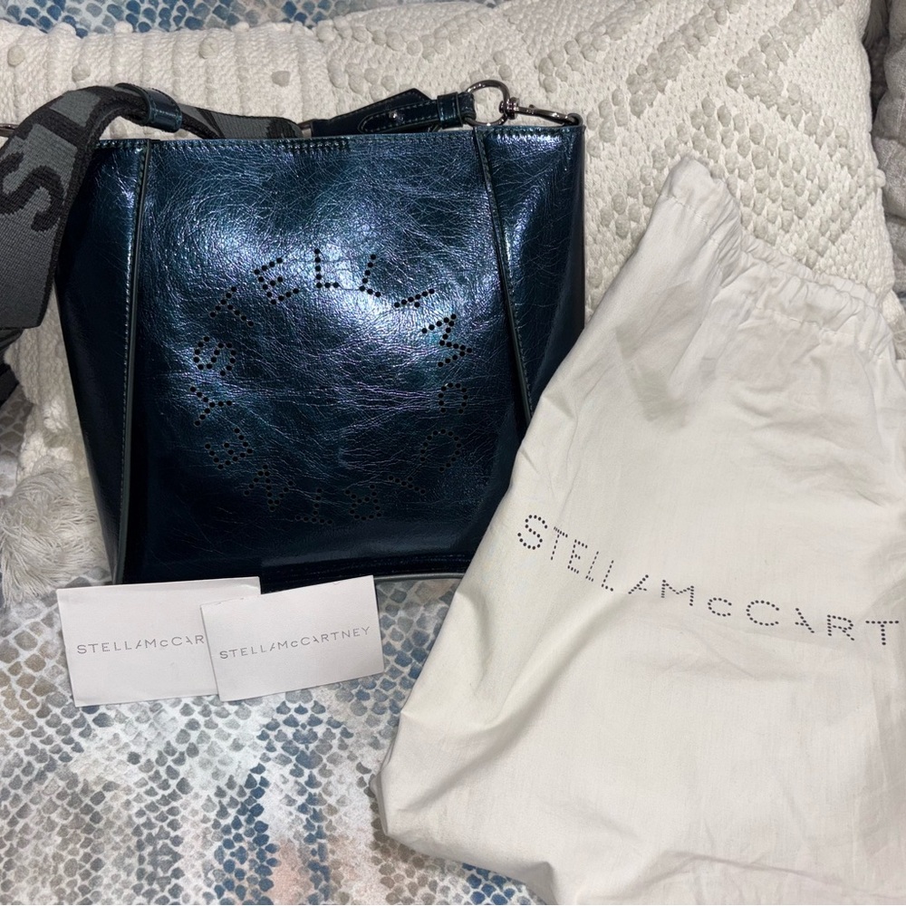 Stella McCartney teal metallic faux leather crossbody Bag - Picture 6 of 7